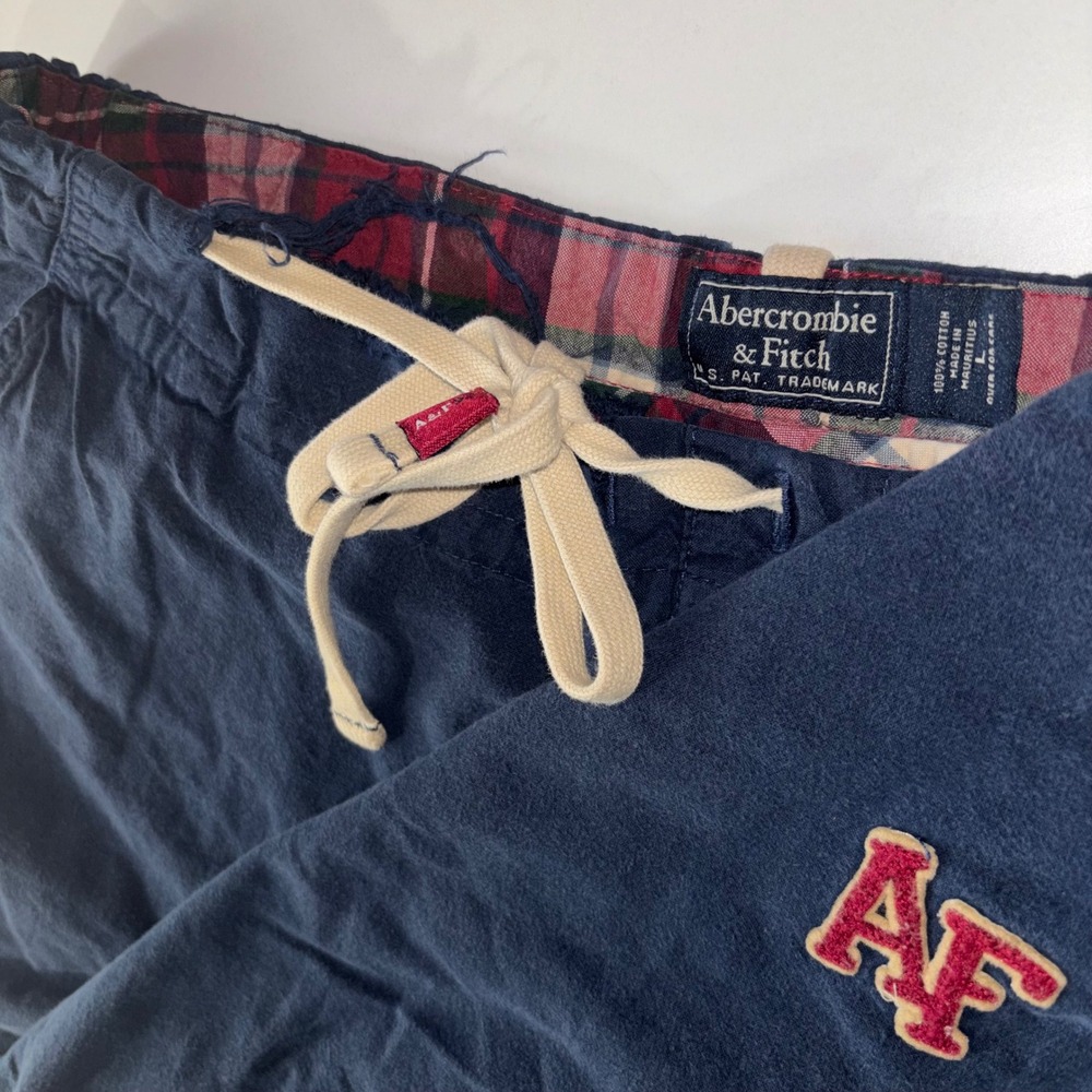 Abercrombie & Fitch Pants Men L Navy Drawstring Casual Lounge AF Logo Distressed